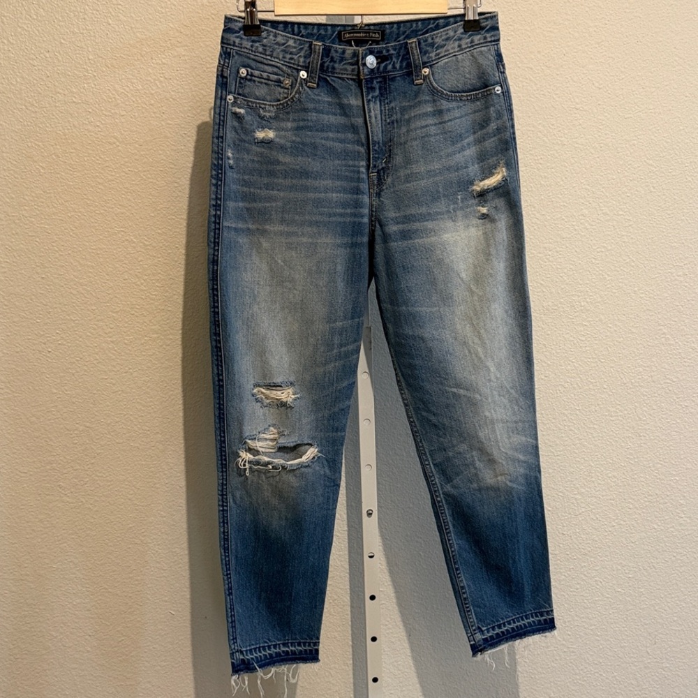 Abercrombie and Fitch Blue Distressed Straight Jeans